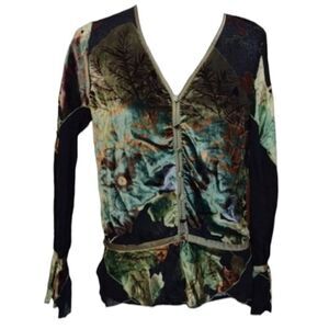 Mary Mona silk blouse iridescent green buttondown longsleeve mesh arms shoulder